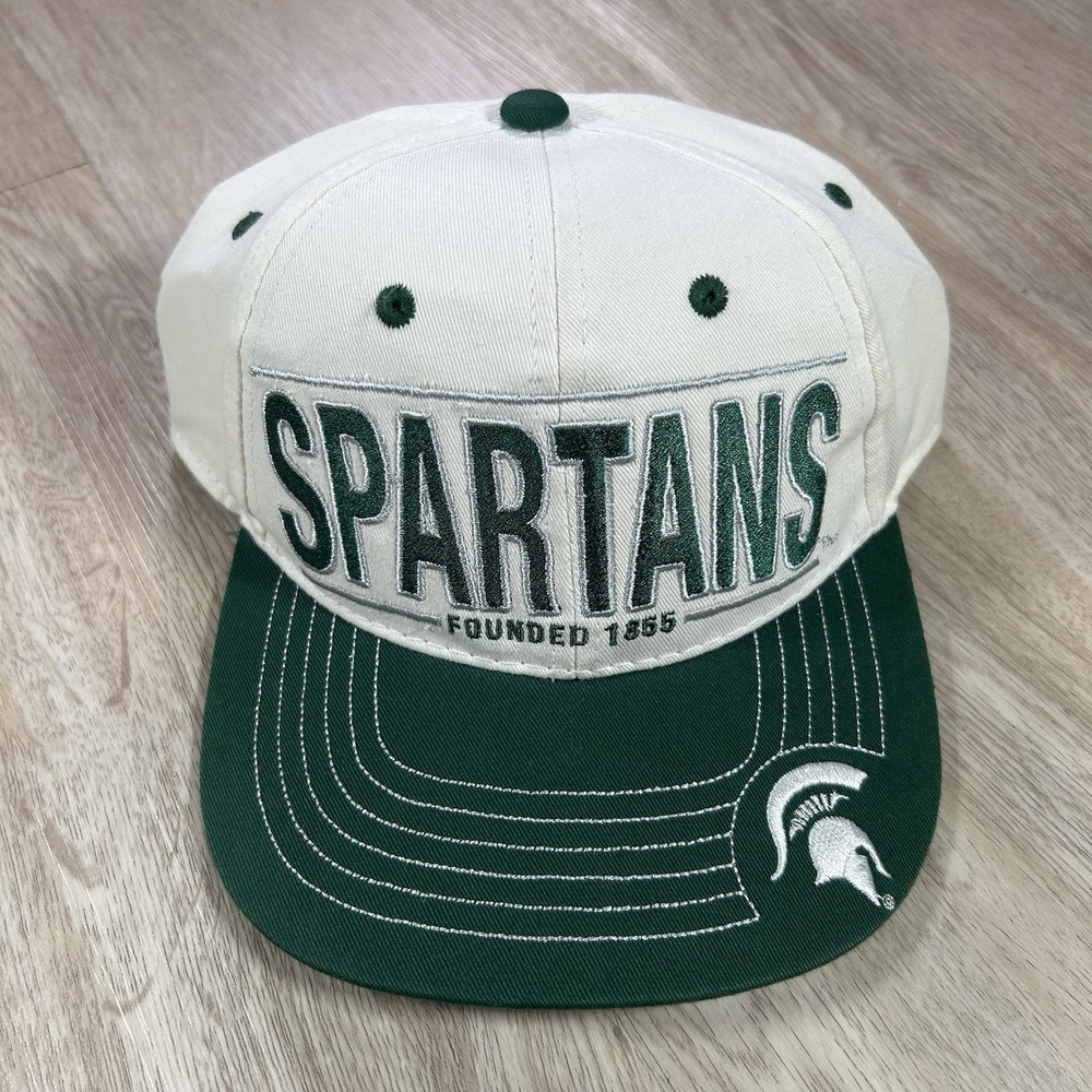 VTG Michigan State Spartans Snapback Hat College Signatures White Green Cap